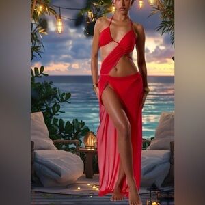 Moorea Sexy Cut Out Thigh Split Maxi Beach Dress